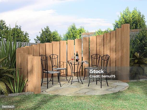 Arbor Com Furnitures Em Dia De Sol De Representação 3d - Fotografias de stock e mais imagens de Terraço - Jardim