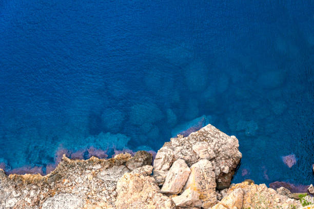 high rocky cliff overlooking the ocean and rocks