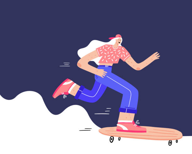 Girl skateboarder rides a skateboard illustration in vector vector art illustration