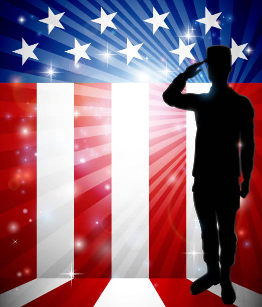 istock Patriotic Soldier Saluting American Flag 1160363030
