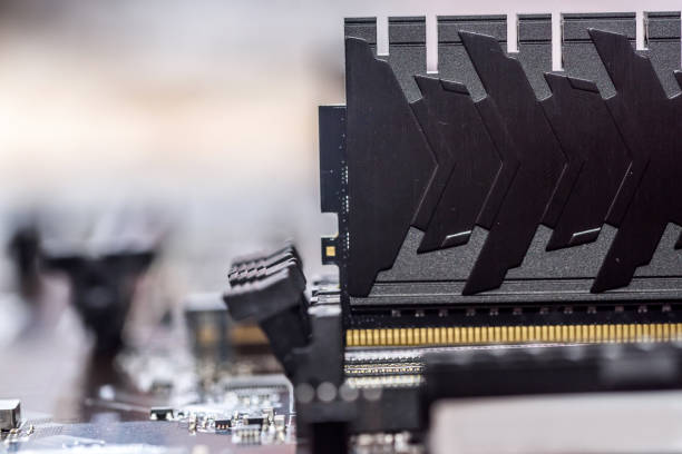 istock Motherboard of pc with ddr plank close up 1160364013