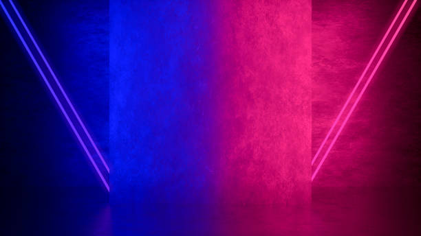 istock Ultraviolet Neon Laser Glowing Triangle Lines, Light Tunnel, Abstract 3D Background 1160365694