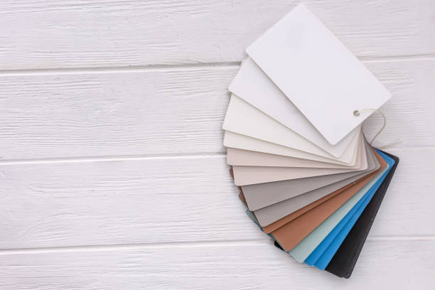 Colorful plastic sampler on light wooden background