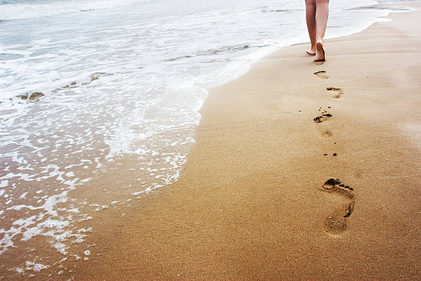 walking on 처박은 - nature young adult beach human foot 뉴스 사진 이미지