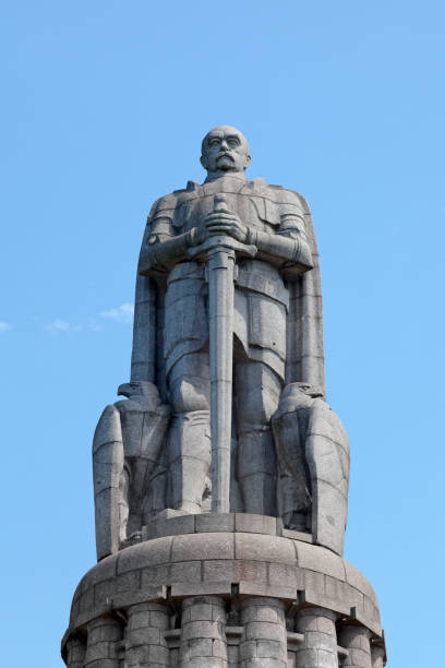 Hamburg, Germany - June 30 2019: The Bismarck Monument (German: Bismarck-Denkmal) is a memorial sculpture located in the St. Pauli quarter dedicated to Otto von Bismarck. It was created by the architect Johann Emil Schaudt and sculptor Hugo Lederer in 1906.