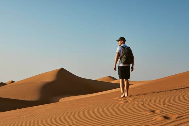 istock Young tourist in desert 1160368083
