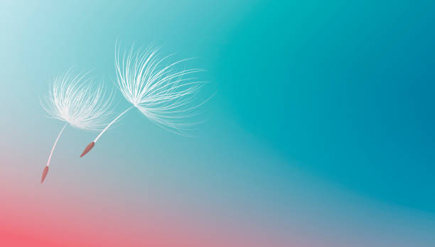 青い背景ベクトルイラストに飛ぶタンポポの種子 - dandelion点のイラスト素材／クリップアート素材／マンガ素材／アイコン素材