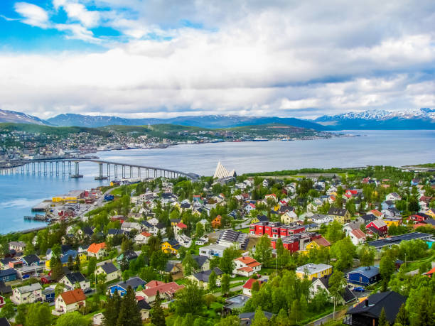Summer view of Tromso, Norway Summer aerial view of Tromso, Norway tromso stock pictures, royalty-free photos & images