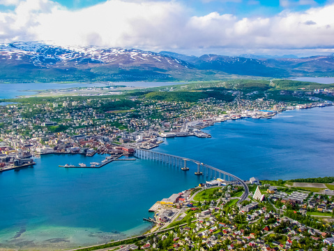 Summer aerial view of Tromso, Norway