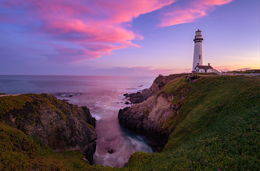Pigeon point lighthouse with beautiful sunset