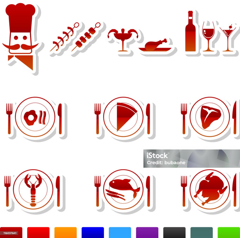 食品ロイヤリティフリーのベクターアイコンセットを 9 つの色 - ベクター画像のロイヤリティフリーベクトルアート