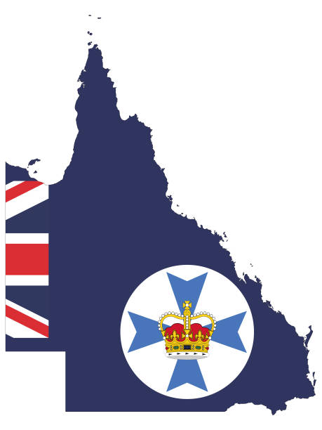 Combined Map and Flag of the Australian State of Queensland Vector Illustration of the Combined Map and Flag of the Australian State of Queensland australia cartography map queensland stock illustrations