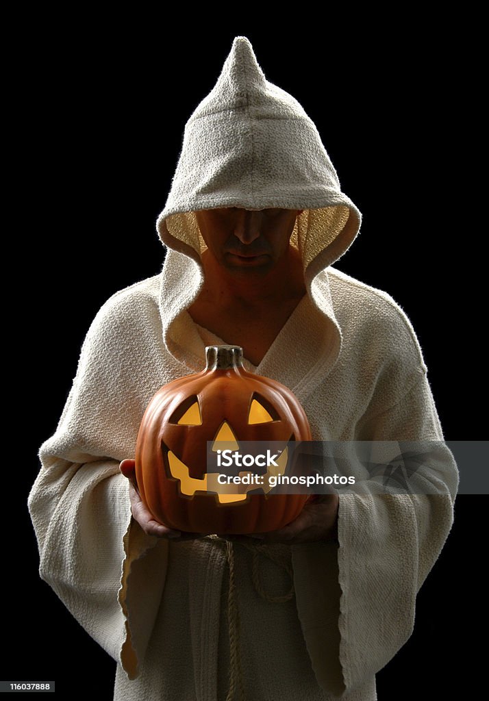 Homem de capuz e Jack - 0-Lantern - Royalty-free Abóbora-Menina - Cucúrbita Foto de stock