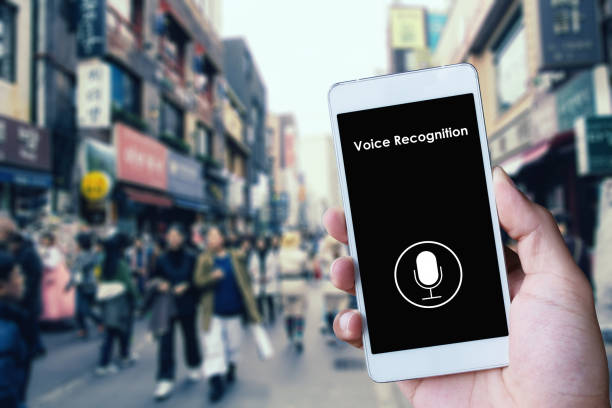 Voice recognition, Speech detect and deep learning concept. stock photo