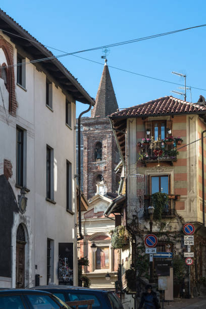 cidade velha rivoli, turin, italy - italy bell tower built structure building exterior - fotografias e filmes do acervo