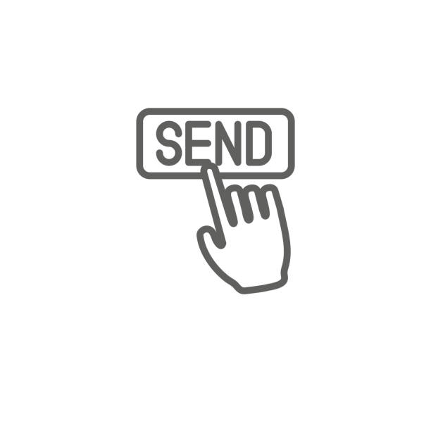 ilustraciones, imágenes clip art, dibujos animados e iconos de stock de icono de campañas de marketing por correo electrónico - enviar botón que se empuja - e mail technology @ backgrounds