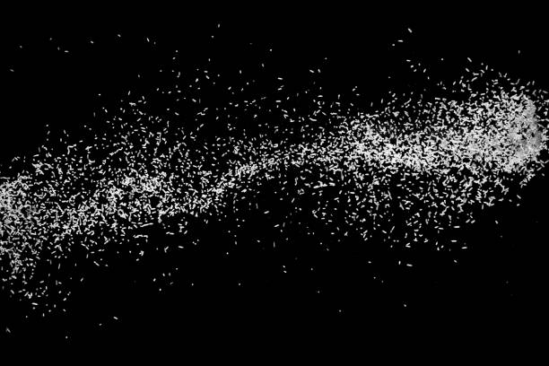 istock White rice grains splatter on black background. 1160387241