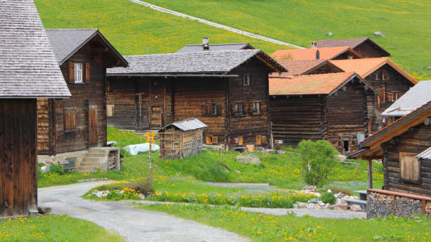 istock Old timber chalets in Obermutten, Switzerland. 1160388581