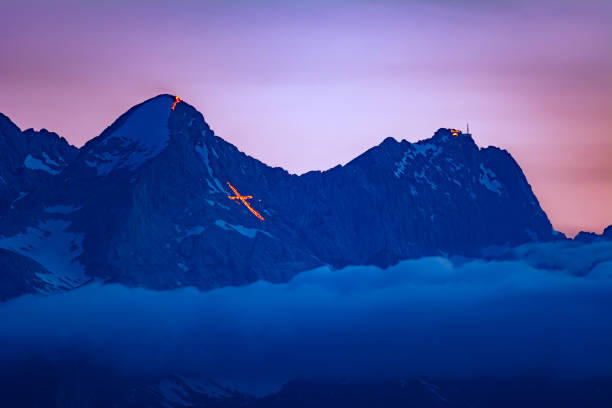 St. John's fire on the Zugspitz  mountains in Bavaria