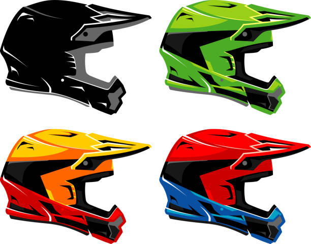 illustrazioni stock, clip art, cartoni animati e icone di tendenza di set casco da dirt bike - motocross