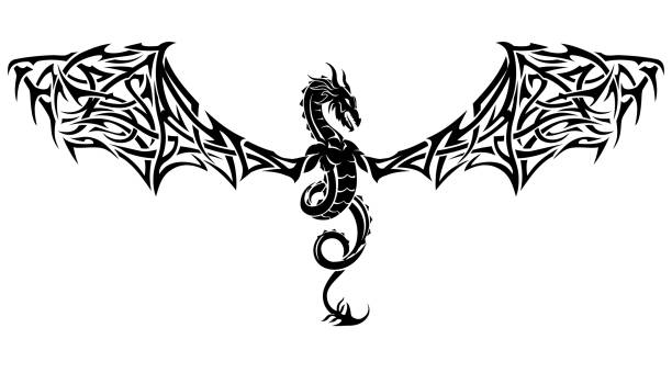 dragon crest tattoo flügel - fire eater fire performance circus performer stock-grafiken, -clipart, -cartoons und -symbole