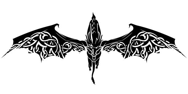 Dragon Celtic Wings Isolated vector illustration of fictional beast with abstract wing pattern celtic dragon tattoo stock illustrations