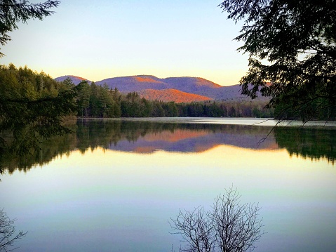 A beautiful look at the peaceful Woods Lake along the Northville-Placid Trail in the Adirondack Mountains.