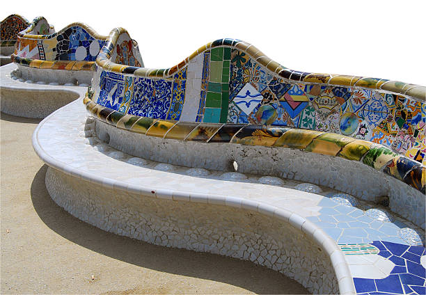 parque guell-traçado de recorte - mosaic tile antonio gaudi art - fotografias e filmes do acervo