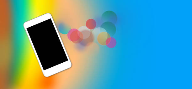 istock Phone with blank screen mobile phone banner website colorfull backgrounds - Top view 1160397179