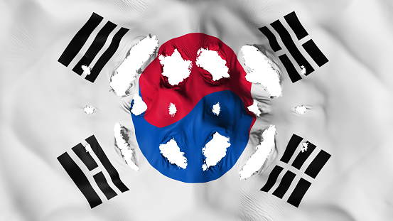 South Korea flag with a small holes, white background, 3d rendering
