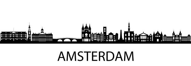 illustrazioni stock, clip art, cartoni animati e icone di tendenza di amsterdam, paesi bassi silhouette - amsterdam