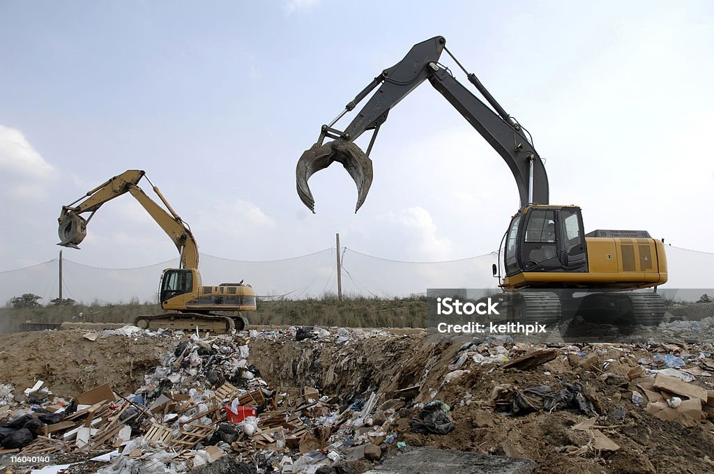 landfill claw loaders working at a landfill Sewage Treatment Plant Stock Photo