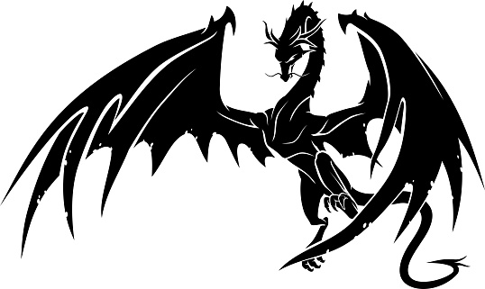 Isolated vector illustration of legendary black dragon