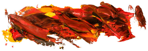 istock Dark red with black and splashes of yellow. vector oil brush stroke. Abstract varnish splash trace shape. Glossy oil paint smear on white background. Eps 10 vector illustration. 1160403337