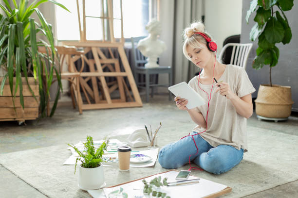 Thoughtful girl in headphones