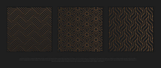 Vector set of design elements, labels and frames for packaging for luxury products in trendy linear style. luxury patterns label designs stock illustrations