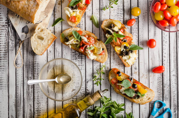 istock Crostini with tomatoes and olives 1160412991
