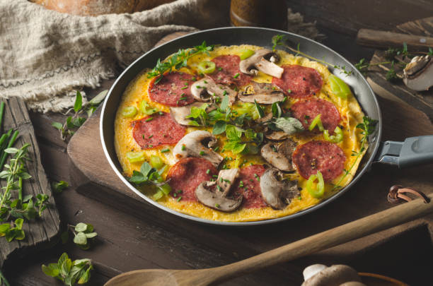 istock Homemade delish egg omelette with salami 1160417162