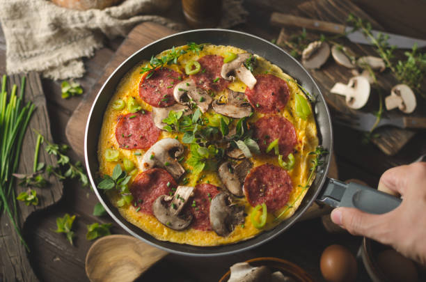 istock Homemade delish egg omelette with salami 1160417225