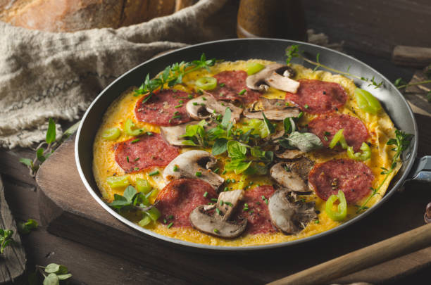istock Homemade delish egg omelette with salami 1160417347