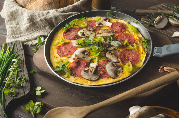 istock Homemade delish egg omelette with salami 1160417389