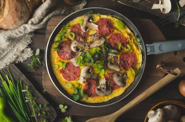 istock Homemade delish egg omelette with salami 1160417960
