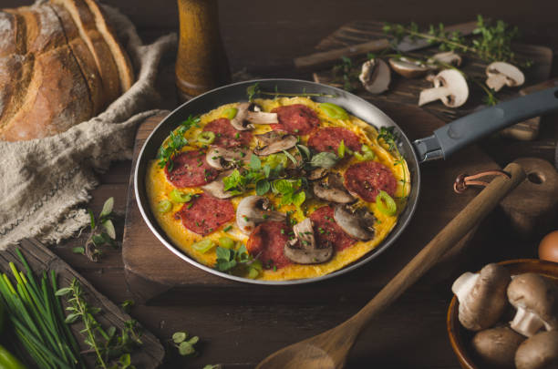 istock Homemade delish egg omelette with salami 1160417964