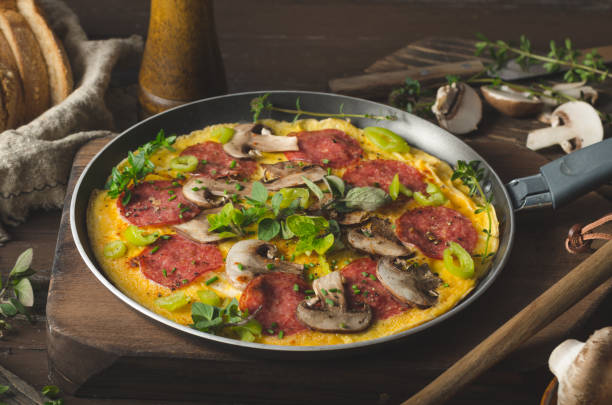 istock Homemade delish egg omelette with salami 1160418234
