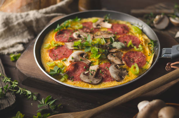 istock Homemade delish egg omelette with salami 1160418266