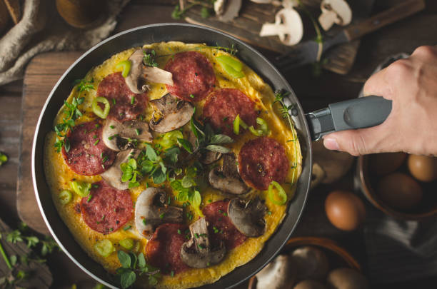 istock Homemade delish egg omelette with salami 1160418318