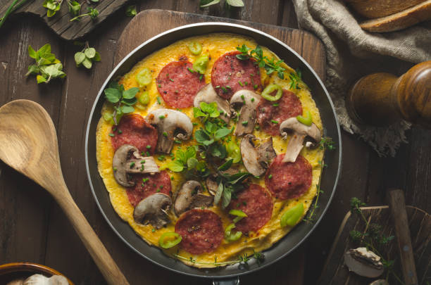 istock Homemade delish egg omelette with salami 1160418366