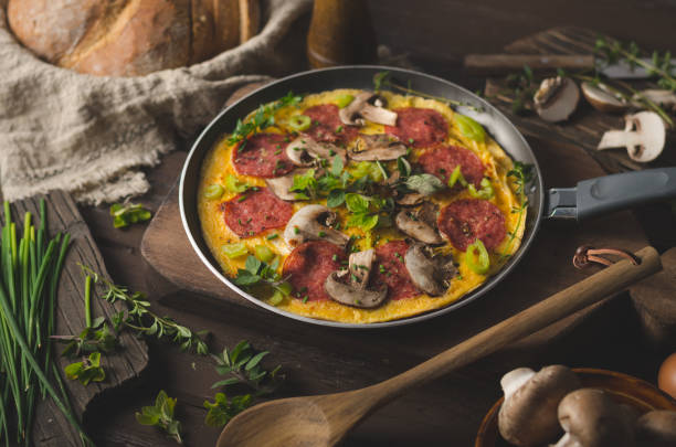 istock Homemade delish egg omelette with salami 1160418439