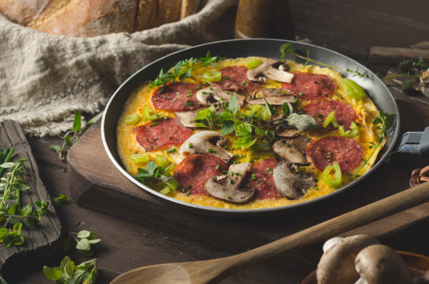 istock Homemade delish egg omelette with salami 1160418545