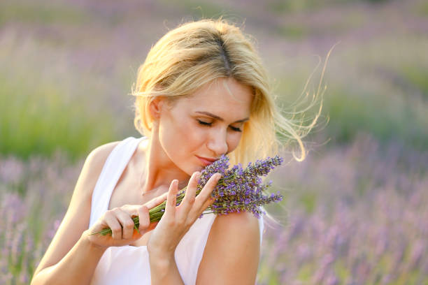 istock Blonde in a lavender field 1160418586